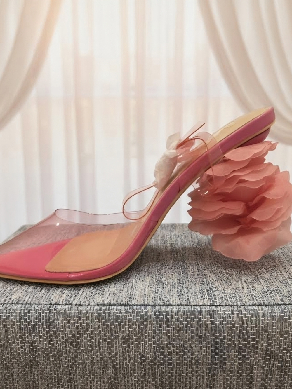 SOLD!! M.C. Clear Pink Floral Geometric Heel Slide - Women's Fashion Sandal